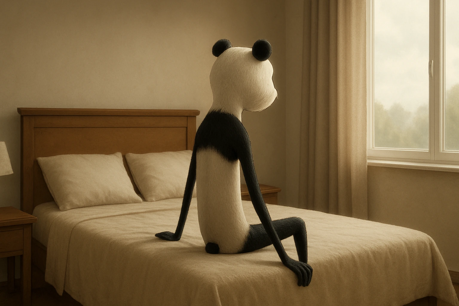 خودارضایی و لاغری ارتباطی با هم ندارند - تصویر پاندا نشسته بر روی تخت خواب